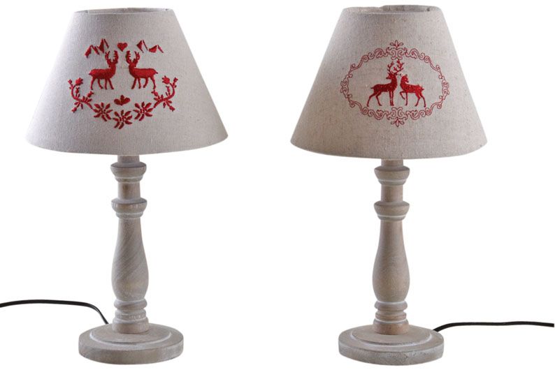 Lampe en bois et brodés de cerfs (Lot de 2)