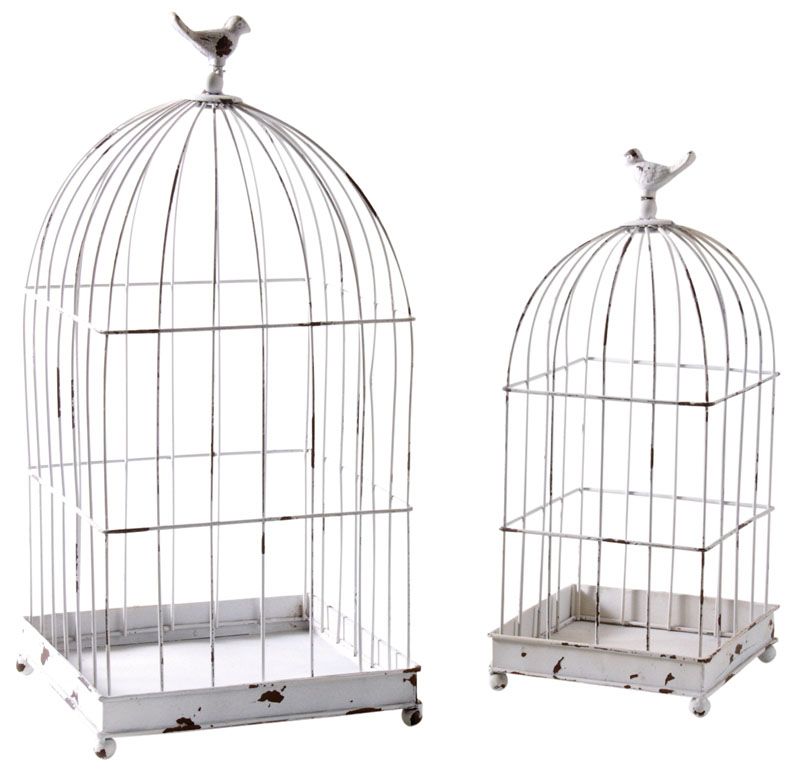 Cages en métal laqué blanc vieilli (Lot de 2)