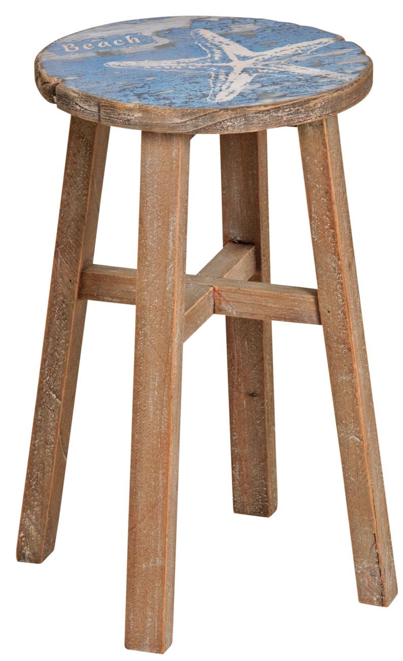 Tabouret en pin assise décor mer