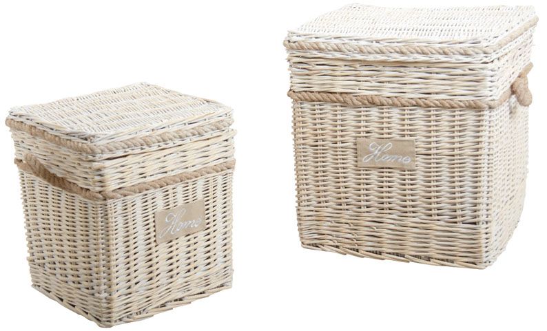 Malle carrée en osier blanchi (Lot de 2)