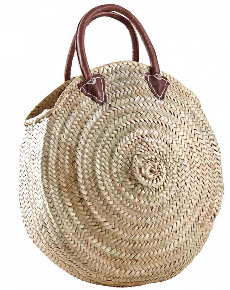Cabas rond en palmier avec poignées cuir