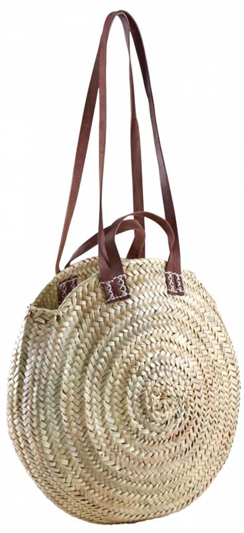Cabas rond en palmier bandoulière et poignées