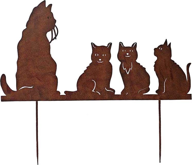 Silhouette famille chats sur pique en fonte