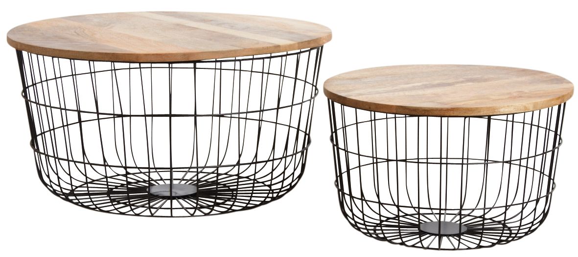 Tables basses en métal noir et bois naturel (Lot de 2)