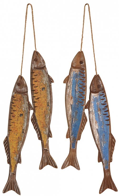 Poissons à suspendre en bois jaune et bleu (Lot de 2)