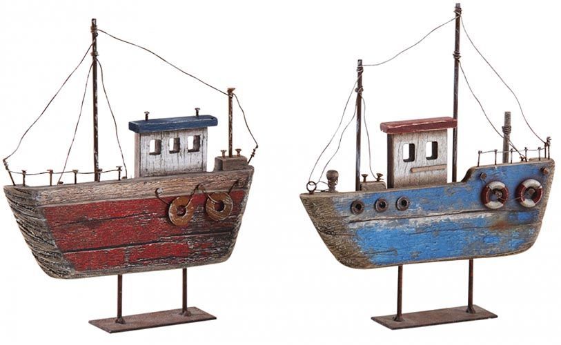 Bâteaux décoratifs en bois sur pieds (Lot de 2)