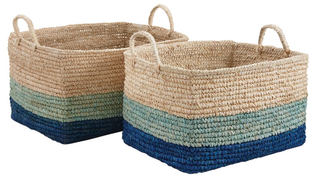 Corbeilles de rangement rectangulaire en jonc coloré (Lot de 2)