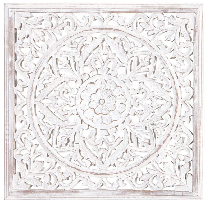 Décoration murale sculptée blanchie