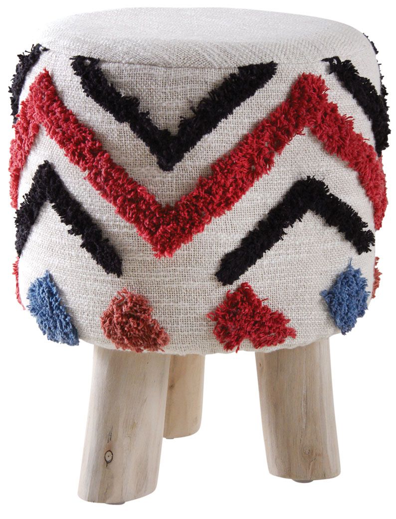 Tabouret 3 pieds en coton tufté