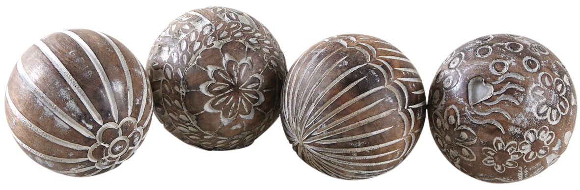 Boules en manguier motifs assortis (Lot de 4) 8 cm