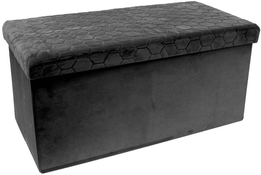 Coffre banc pliable velours noir assise relief