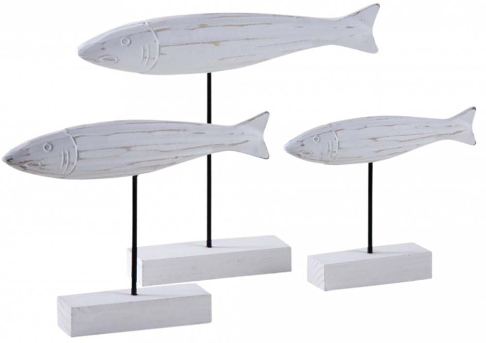 Poissons en bois blanc sur pieds (Lot de 3)