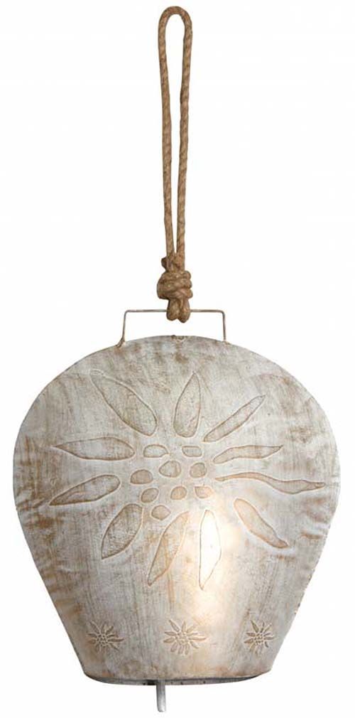 Cloche Edelweiss en métal blanchi 26 cm