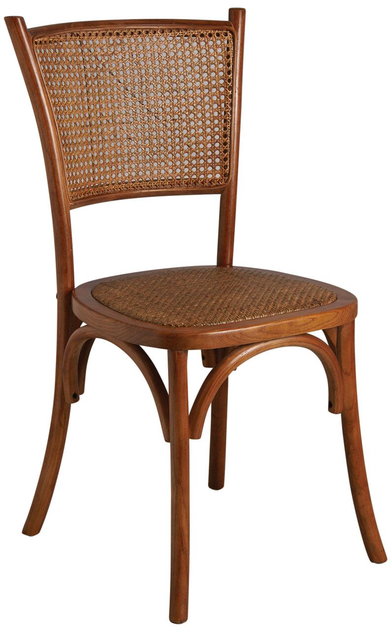 Chaise en hêtre et rotin, dossier en cannage