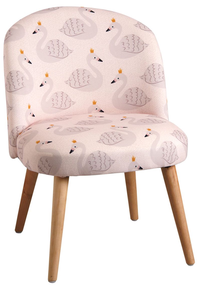 Chaise enfant en coton et bois Cygne rose