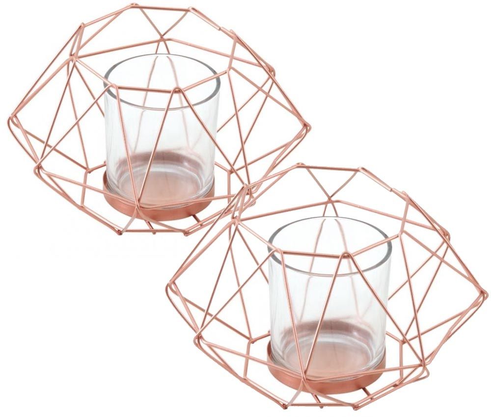 Photophore en métal cuivré et verre (Lot de 2)