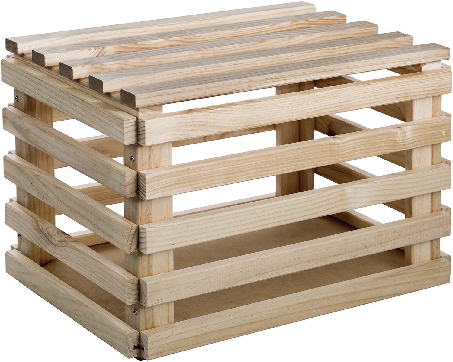 Coffre de rangement avec couvercle en pin brut