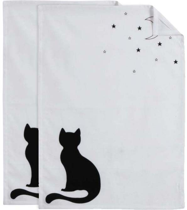 Torchon de cuisine en coton (Lot de 2) Chat noir et blanc