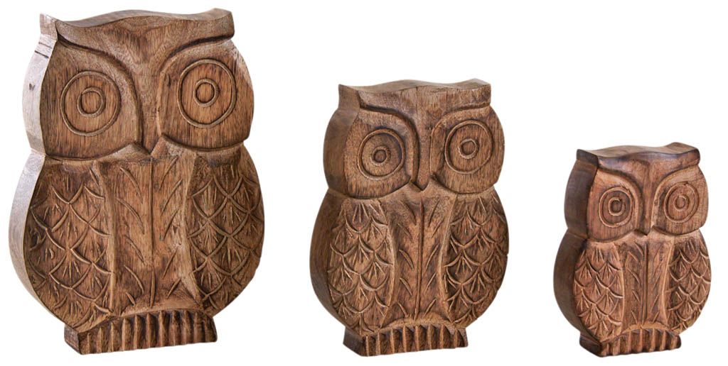 Chouettes en manguier (Lot de 3)