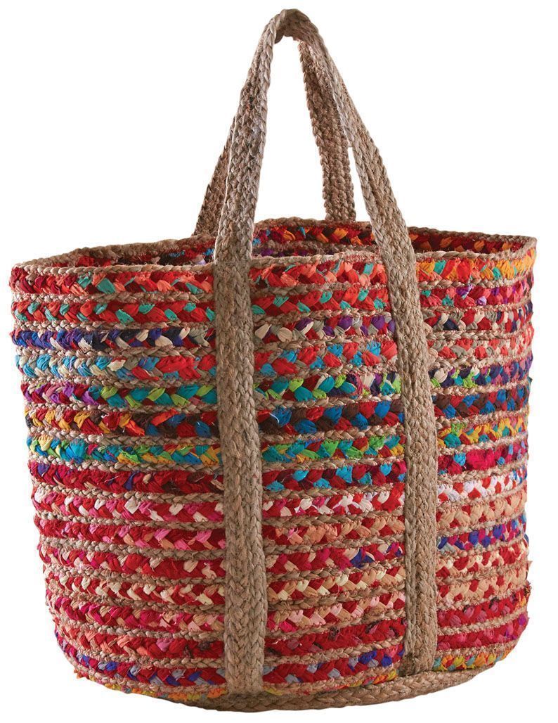 Corbeille en jute et coton multicolore