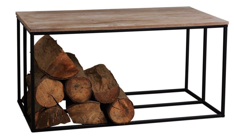Table basse porte bûches en bois et métal Rondo