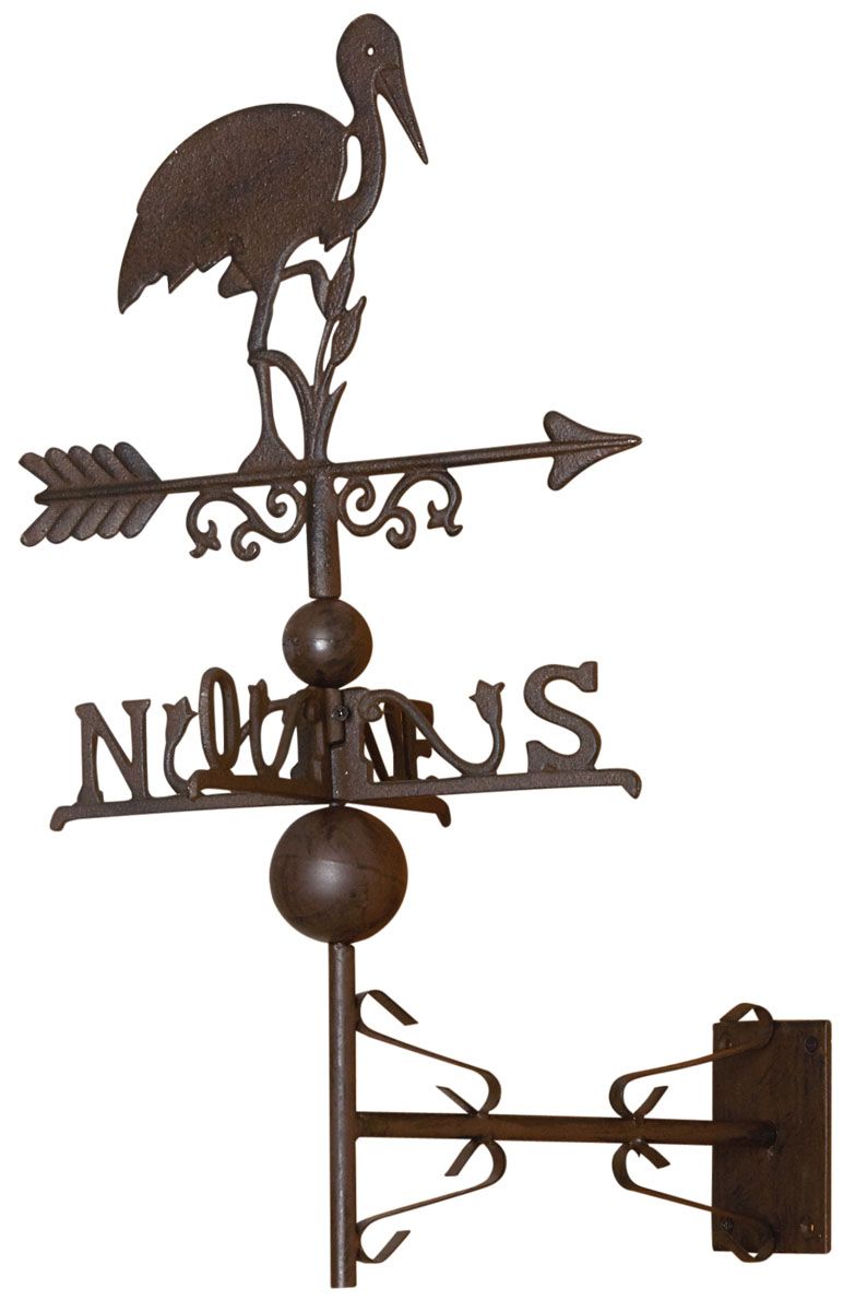 Girouette cigogne avec frise en fonte