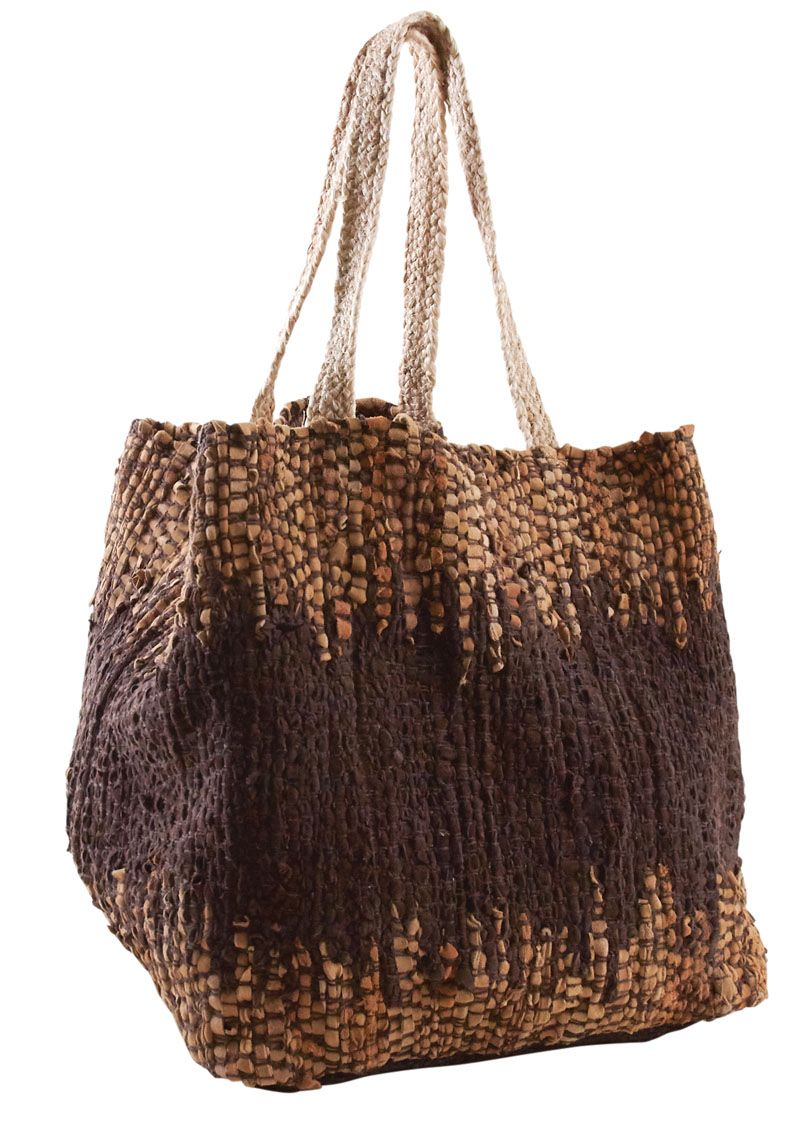 Sac de rangement en jute et cuir