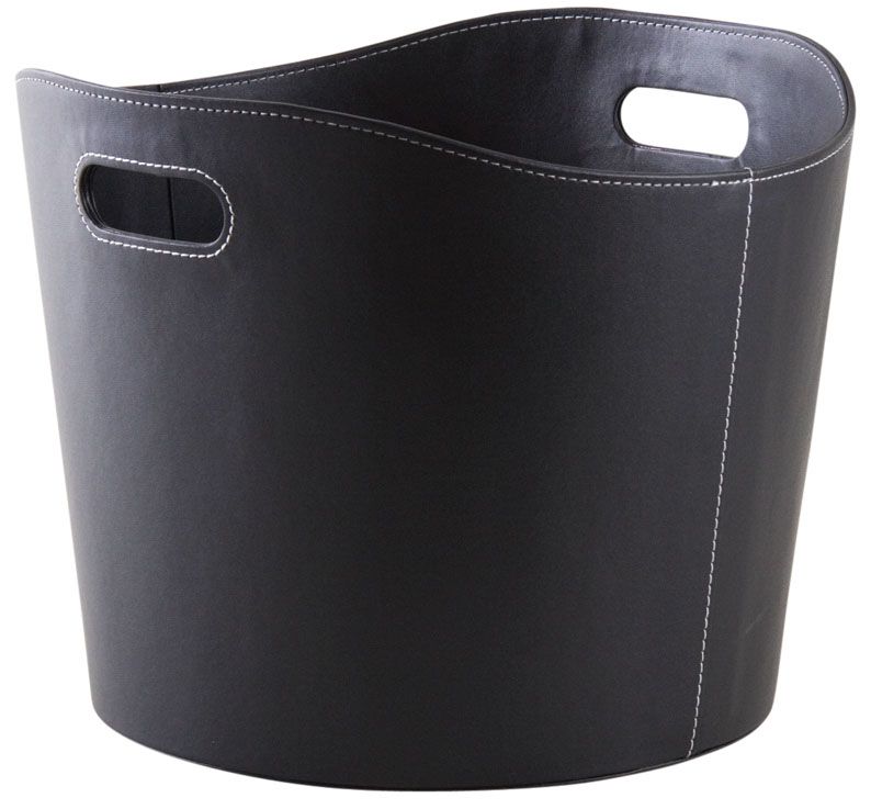 Corbeille de rangement en simili cuir noir