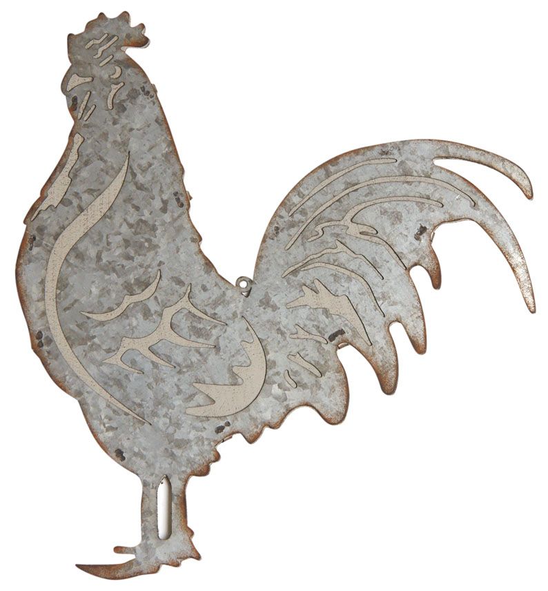 Coq mural en métal galvanisé