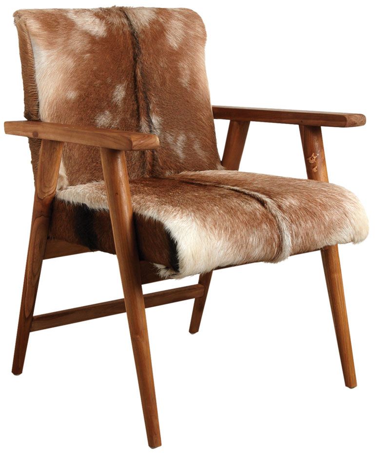 Fauteuil en peau de chèvre marron et teck