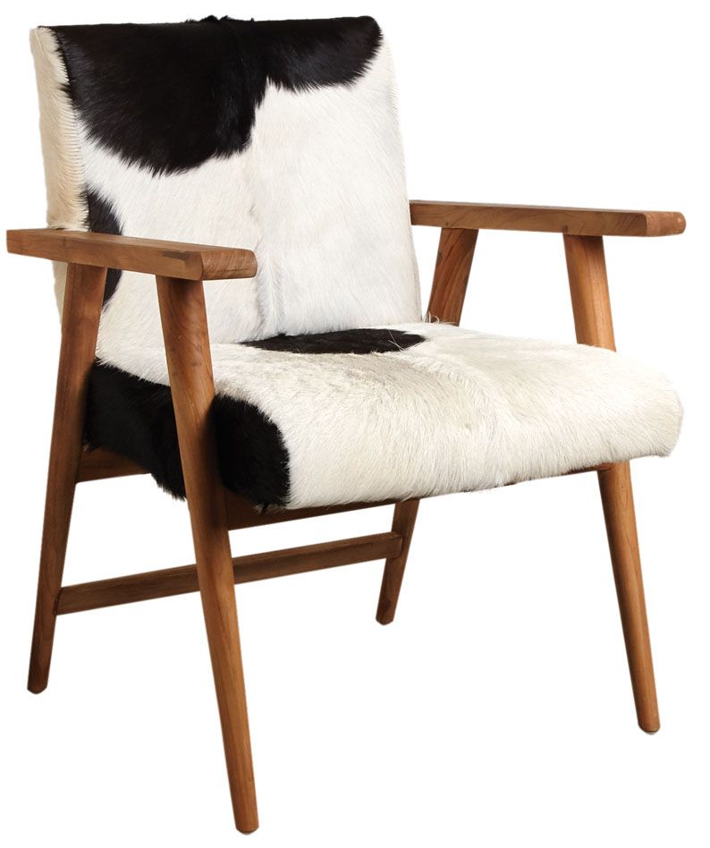 Fauteuil teck avec peau de chèvre noire