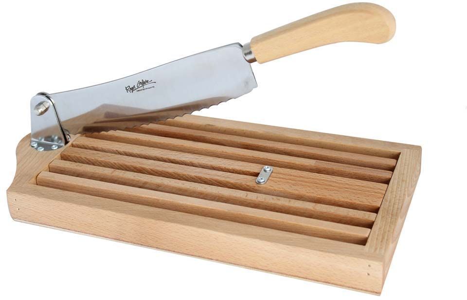 Trancheuse à pain avec ramasse miettes en hêtre huilé