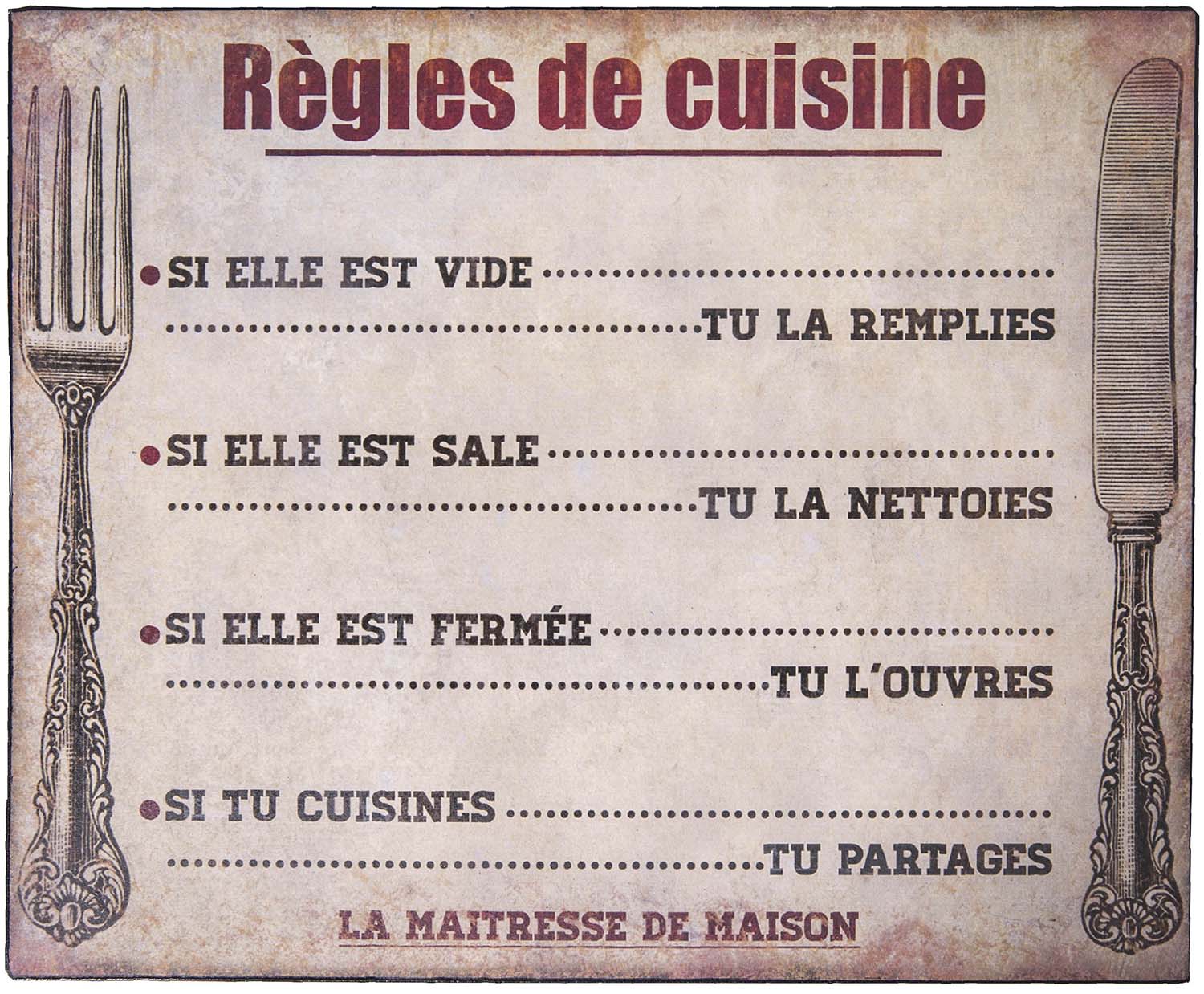 Plaque Règles de cuisine