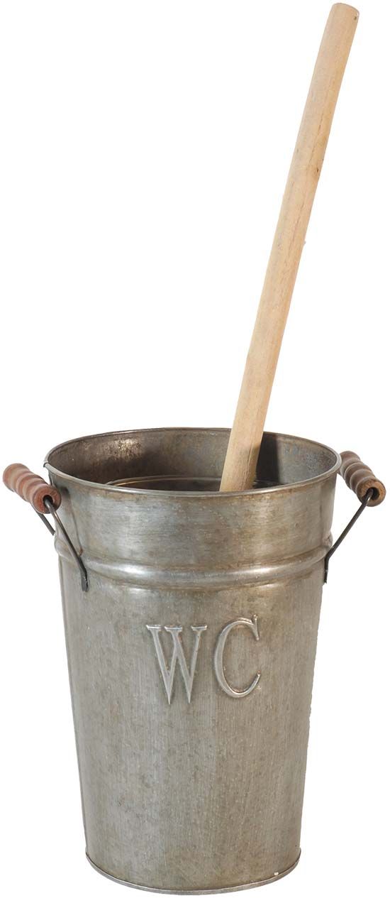 Seau en zinc avec brosse de toilette