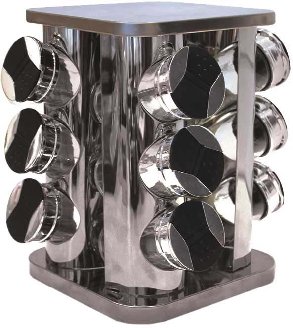 Carrousel à épices carré en inox 9 pots