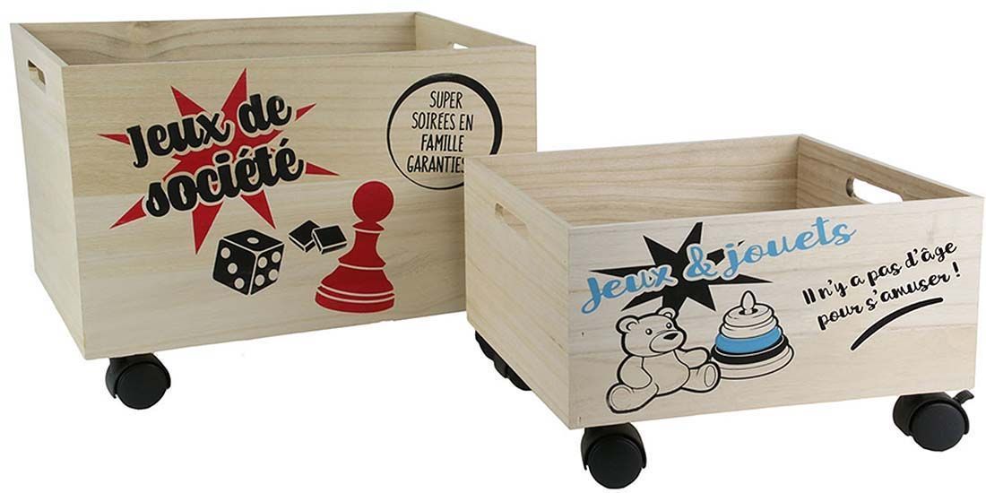 Caisse de rangement jeux et jouets sur roulettes (Lot de 2)