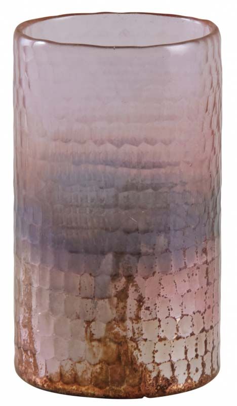 Photophore en verre teinté rose et doré 8 cm