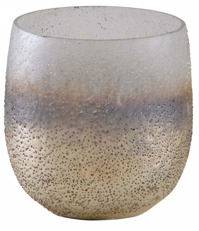 Photophore en verre sablé doré et blanc 8 cm