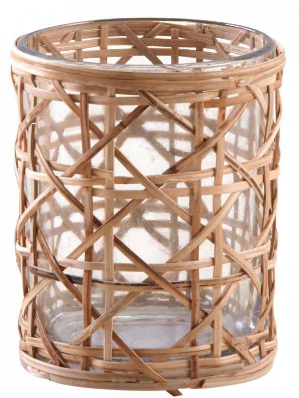 Photophore avec cannage en osier naturel 10 x 8 cm