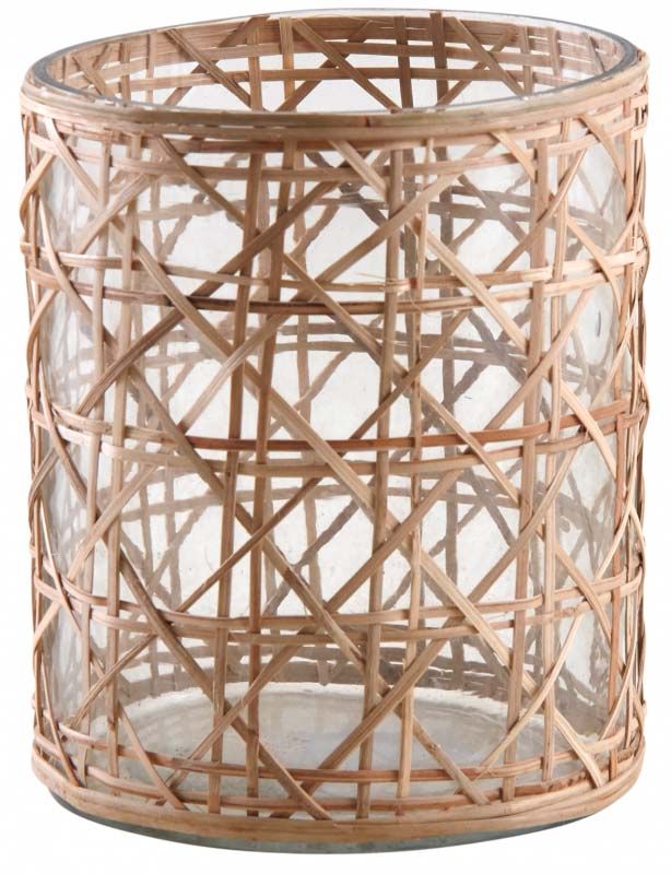 Photophore avec cannage en osier naturel 15 x 12 cm