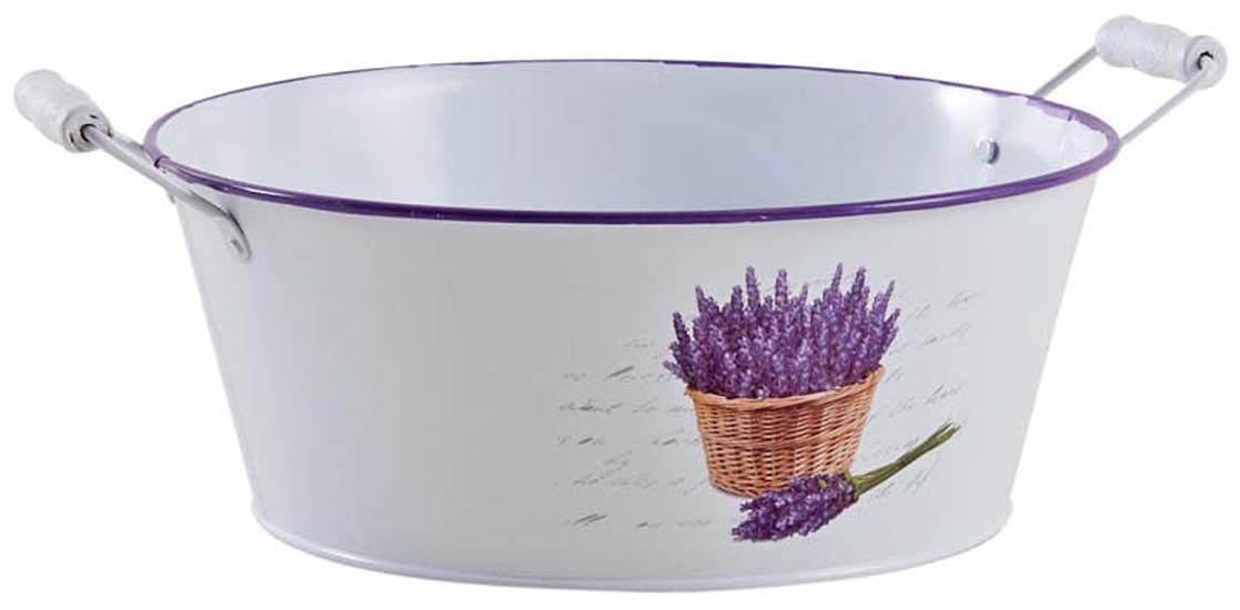 Corbeille ronde en métal laqué et poignées en bois Lavande