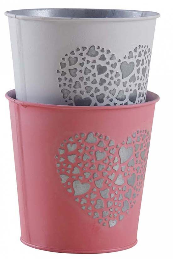 Cache-pot en métal laqué coeur embossé (Lot de 2)