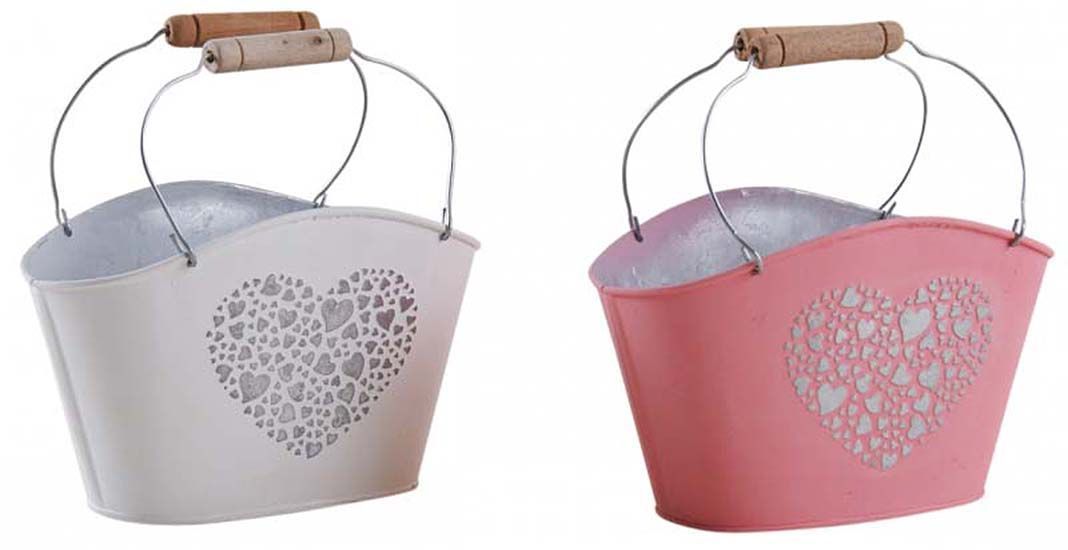 Panier en métal laqué coeur embossé (Lot de 2)