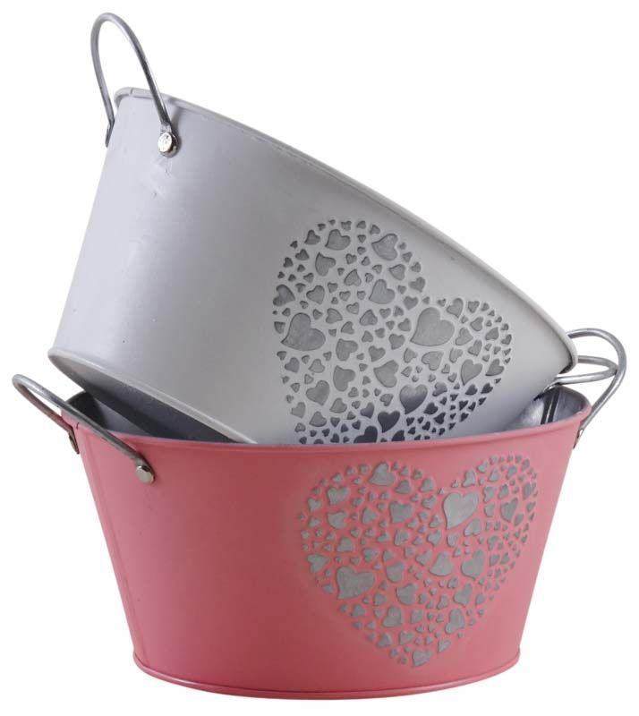 Corbeille ronde en métal laqué coeur embossé (Lot de 2)