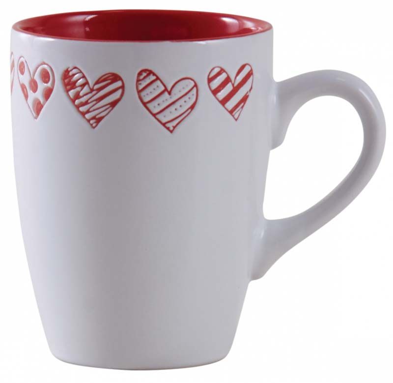 Tasse en grès blanc avec coeur rouge