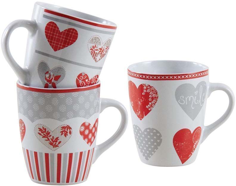 Tasse en grès coeur rouge (Lot de 3)