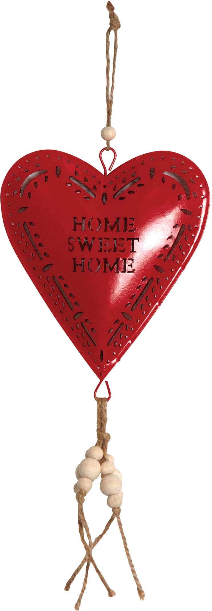 Coeur rouge en métal à suspendre Sweet home 14 cm