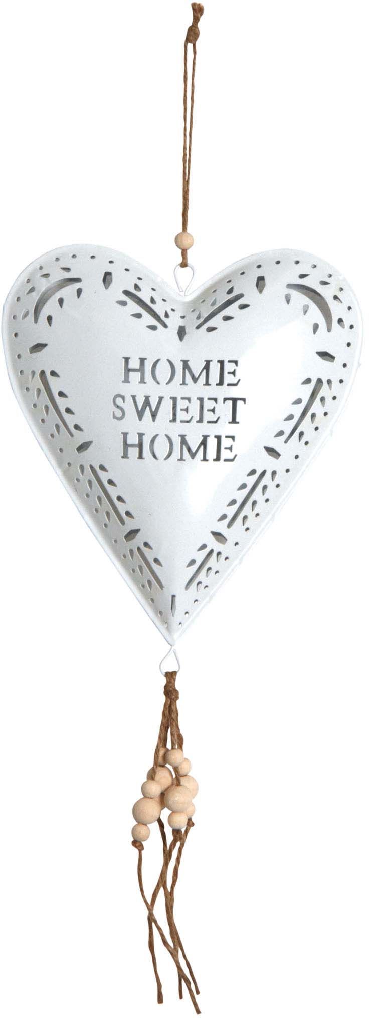 Coeur blanc en métal à suspendre Sweet home 19 cm