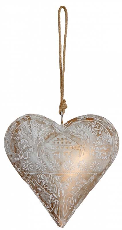 Coeur doré à suspendre en métal patiné