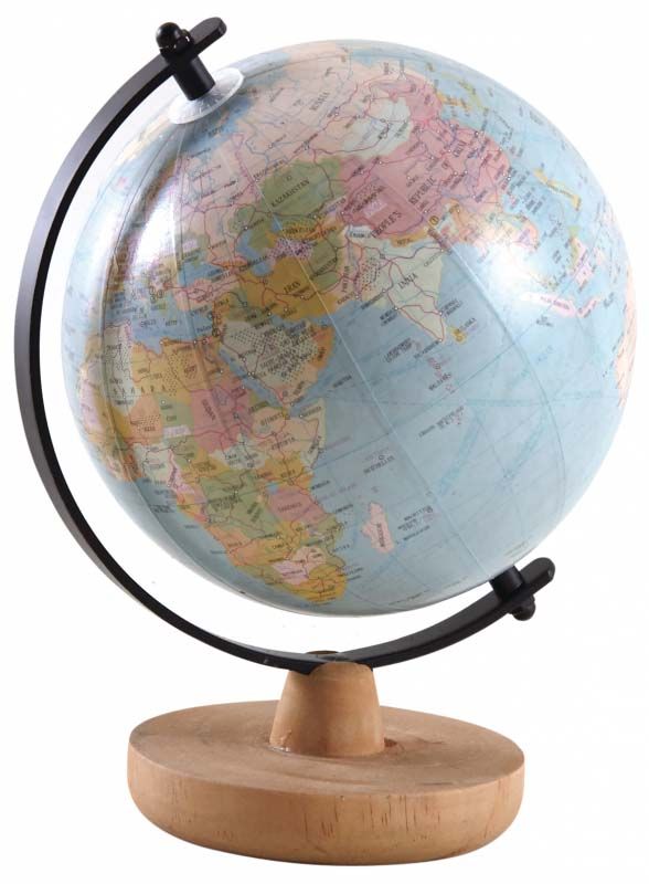 Globe décoratif en plastique avec socle en bois
